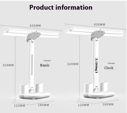 3in1 Multifunction Table Lamp LED Four-headed Folding With Fan Calendar Clock USB Rechargeable Desk Light 3 Color Reading Lamp