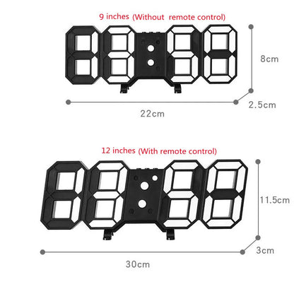 Large 3D Remote Control Wall Clock LED Electronic Clocks  Digital Table Watch  Desktop Multi-function  Date Temperature Hanging