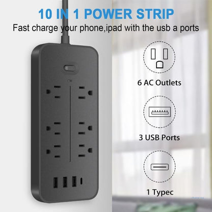 M5TD Multi-functional Power Strip with 1.2m Extension Cord 6AC Outlets 3pcs USB Port