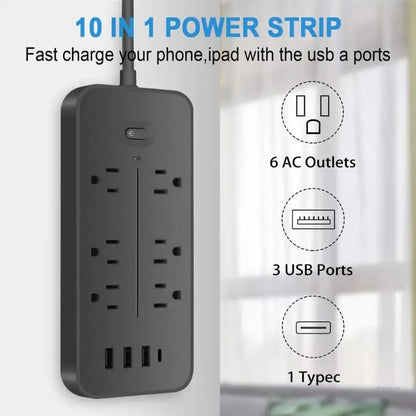 M5TD Multi-functional Power Strip with 1.2m Extension Cord 6AC Outlets 3pcs USB Port