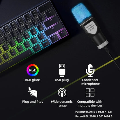 SF666R USB Wired Microphone Noise Reduction RGB Condensador Gaming Mic For Interview Vlogging Video Recording Podcast With Stand