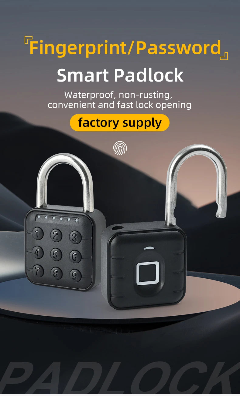 Smart Padlock Fingerprint Lock Waterproof IP67 USB Charge Quick Identification Unlock Finger Print Sensor High Quality Pad Locks