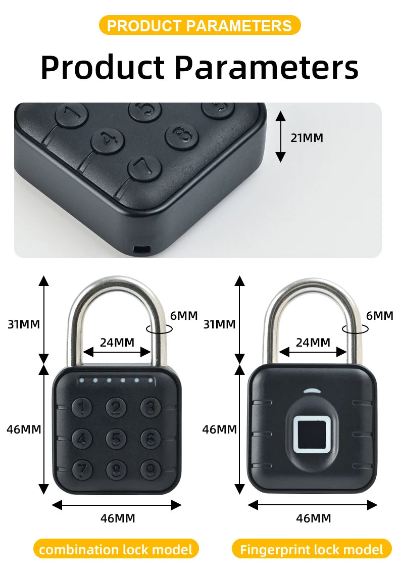 Smart Padlock Fingerprint Lock Waterproof IP67 USB Charge Quick Identification Unlock Finger Print Sensor High Quality Pad Locks