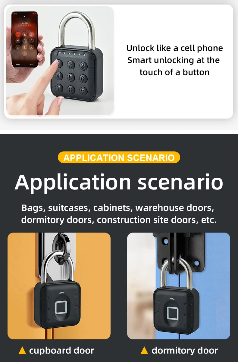 Smart Padlock Fingerprint Lock Waterproof IP67 USB Charge Quick Identification Unlock Finger Print Sensor High Quality Pad Locks