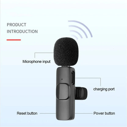 Wireless Lavalier Microphone Portable Audio Video Recording Mini Mic for iPhone Android Live Broadcast Gaming Phone Mic