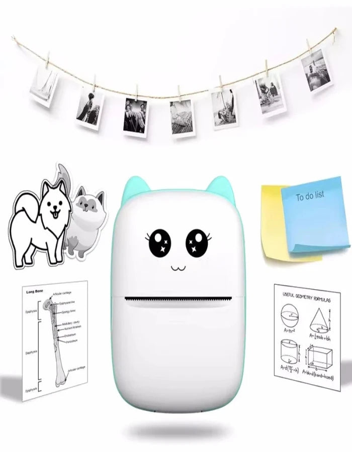 Mini CAT portable thermal printer print photo pocket thermal label printer 58mm printing wireless Bluetooth Android iOS printers